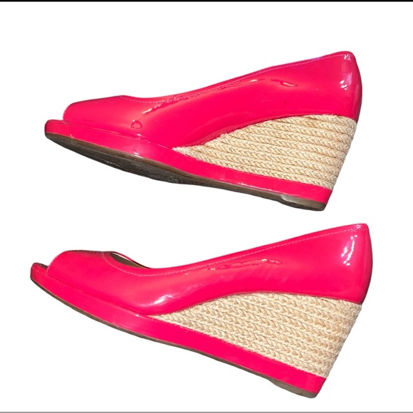 Prada  Peeptoe Vibrant Pink Wedge Platform Heels Sandals - Picture 4 of 5